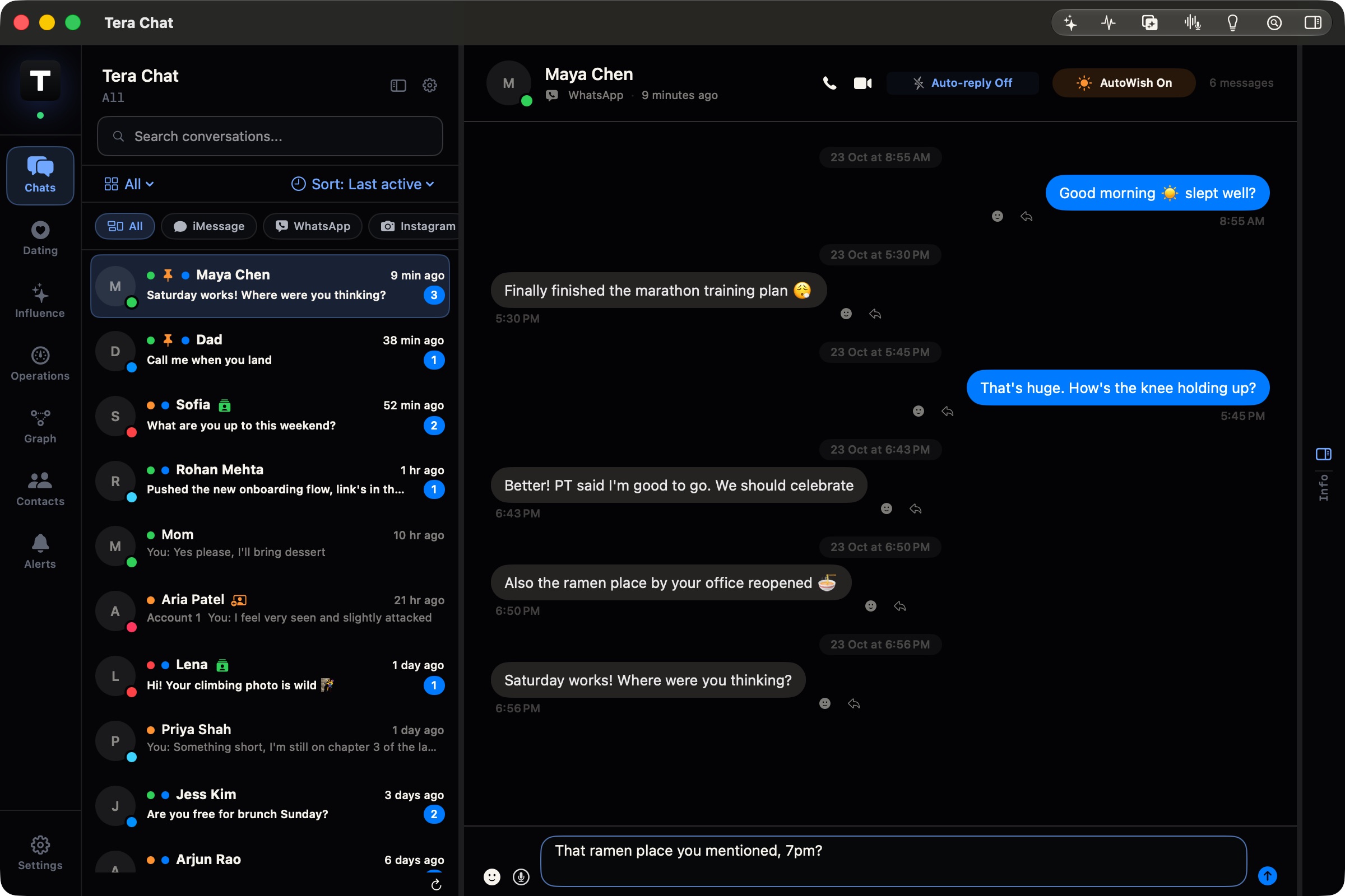 Maya's chat with AutoWish on: the day starts with a good morning text